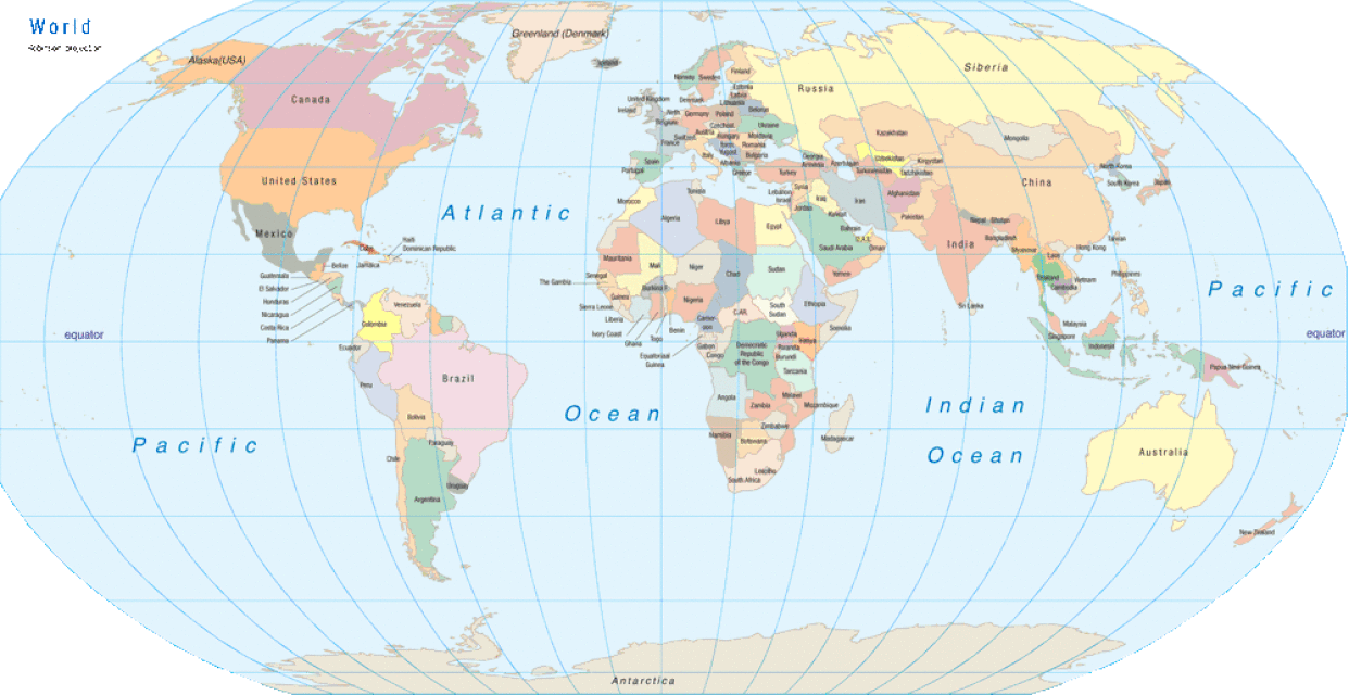 Wereldkaart, kaart van de wereld in